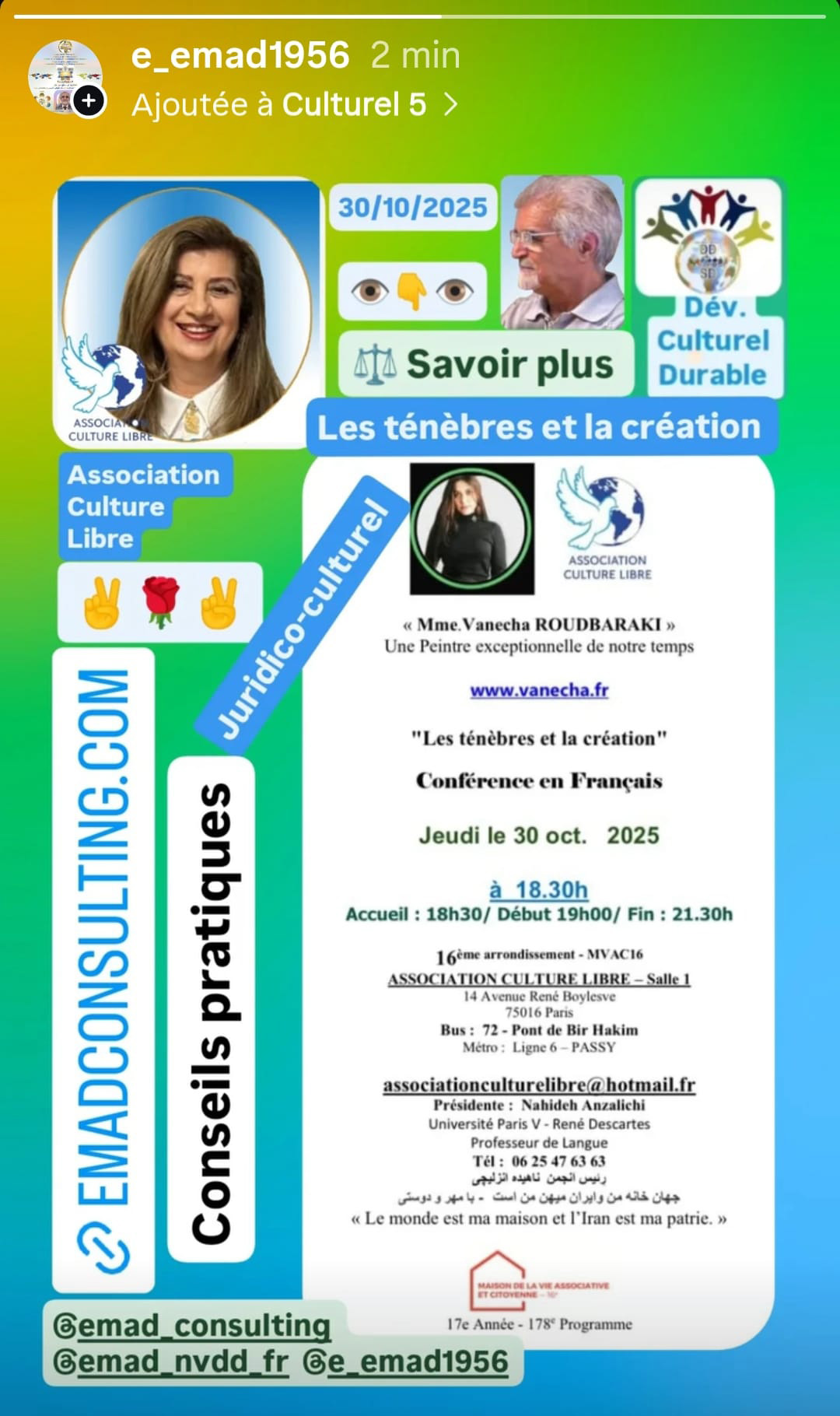 EMAD Consulting - ACL - Vanecha ROUDBARAKI, les-étènebres et la création